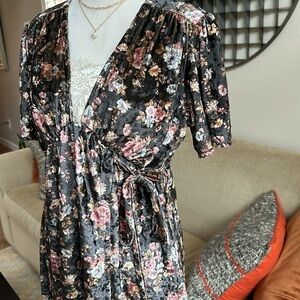 Angie faux wrap floral velvet dress